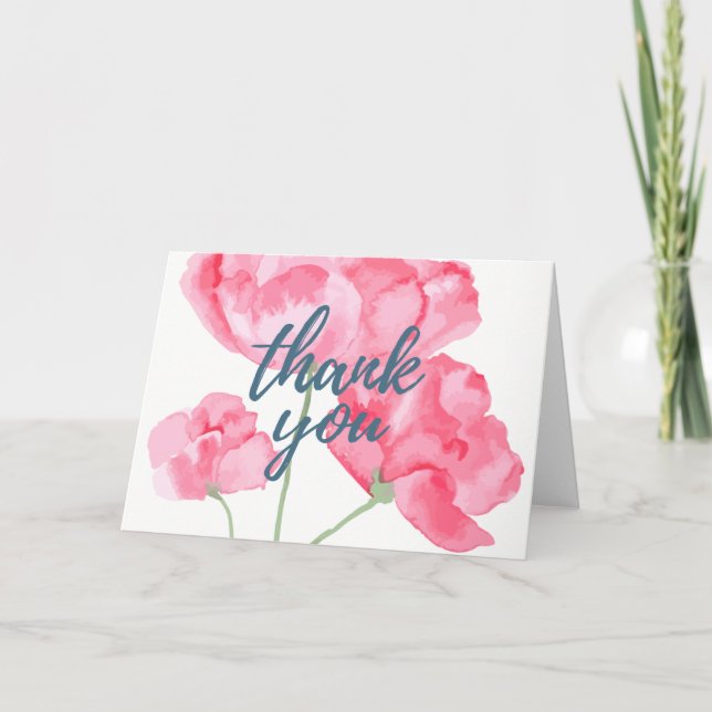 Carte de remerciements vierge aux fleurs roses (Devant)
