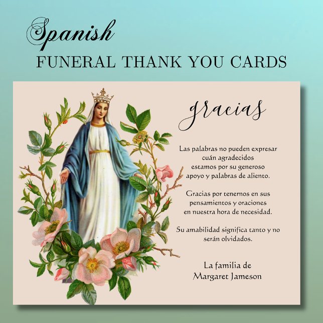 Carte De Remerciements Vierge catholique espagnole Marie Condolence (Créateur téléchargé)