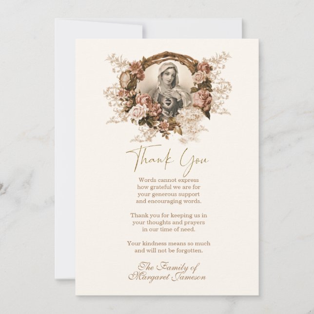 Carte De Remerciements Vierge catholique Marie Condolence religieuse Merc (Devant)
