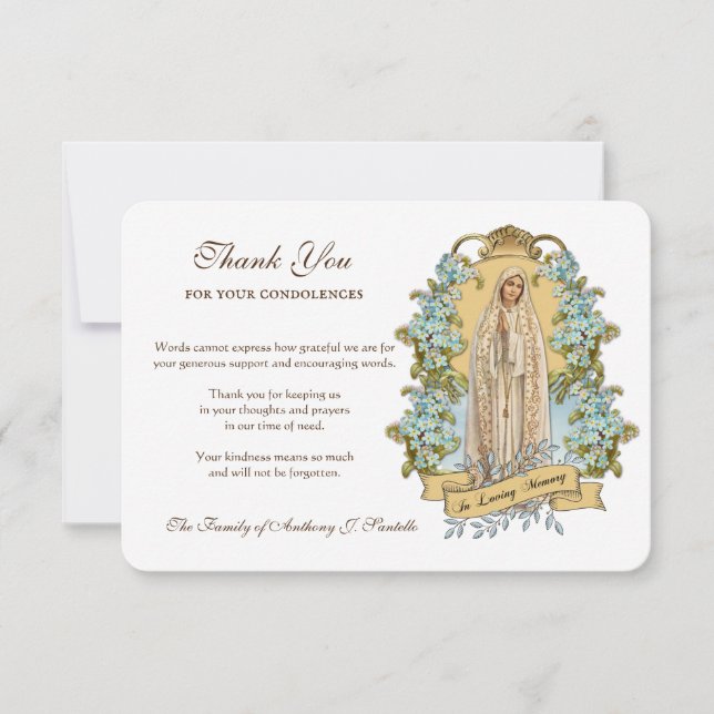 Carte De Remerciements Vierge catholique religieuse Marie Condolence flor (Devant)