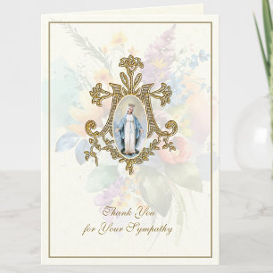 Carte De Remerciements Vierge Florale Marie Condolence funéraire catholiq