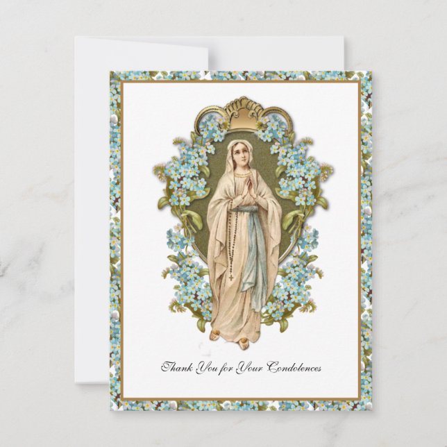 Carte De Remerciements Vierge Marie Lourdes Condolence funéraire catholiq (Devant)