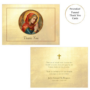 Carte De Remerciements Vierge Marie priante Funérailles catholiques romai
