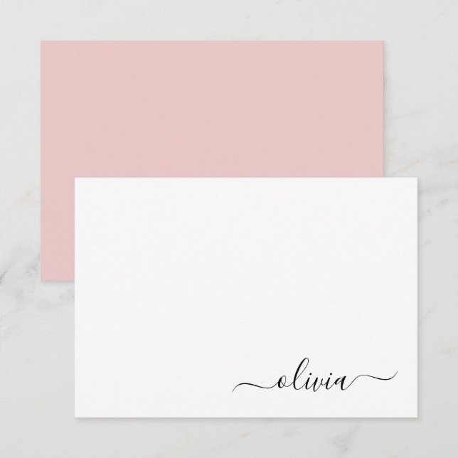 Carte De Remerciements Vierge rose blanc moderne Script Girl Monogramme N (Devant / Derrière)