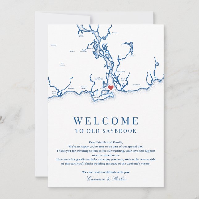 Carte De Remerciements Vieux Saybrook Mariage Bienvenue Itinéraire Marine (Devant)