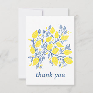 Carte De Remerciements Vignes de citron bleu et jaune, jolies et délicate