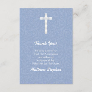 Carte De Remerciements Vignes et rayures bleues de communion