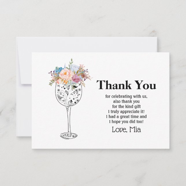 Carte De Remerciements vin, anniversaire adulte, mariage, floral (Devant)