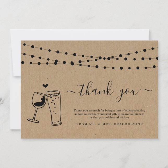 Carte De Remerciements Vin & Bières Toast à la bière et guirlandes lumine (Devant)