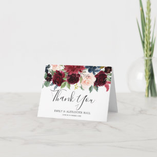 Carte De Remerciements Vin rouge Bourgogne Aquarelle Mariage floral