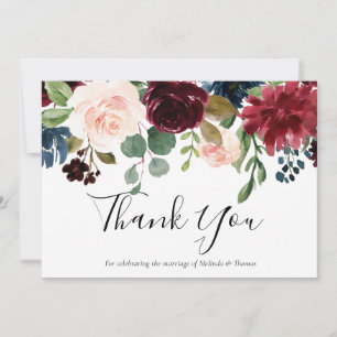 Carte De Remerciements Vin rouge Bourgogne et Mariage floral