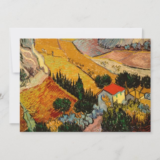 Carte De Remerciements Vincent van Gogh - Paysage, Maison et Plowman (Devant)
