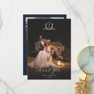 Carte De Remerciements Vins intemporels Monogram Crest Photo Mariage