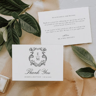 Carte De Remerciements Vintage Baroque Monogram Crest Mariage