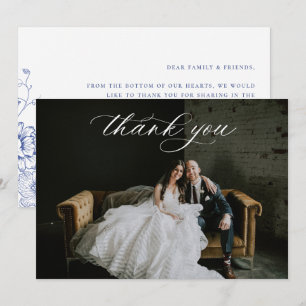 Carte De Remerciements Vintage Blue Floral Mariage Photo