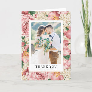 Carte De Remerciements Vintage Blush et Fleurs d'ivoire Photo Mariage