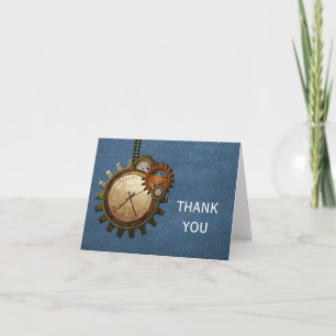 Carte de remerciements vintage d'horloge, bleu