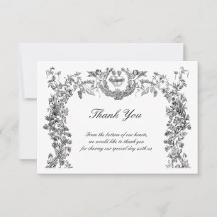 Carte De Remerciements Vintage frontière baroque Rococo avec les coeurs