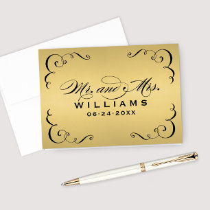 Carte De Remerciements Vintage Gold Black Calligraphie Mariage