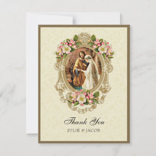 Carte De Remerciements Vintage Mariage catholique cerise fleurit religieu