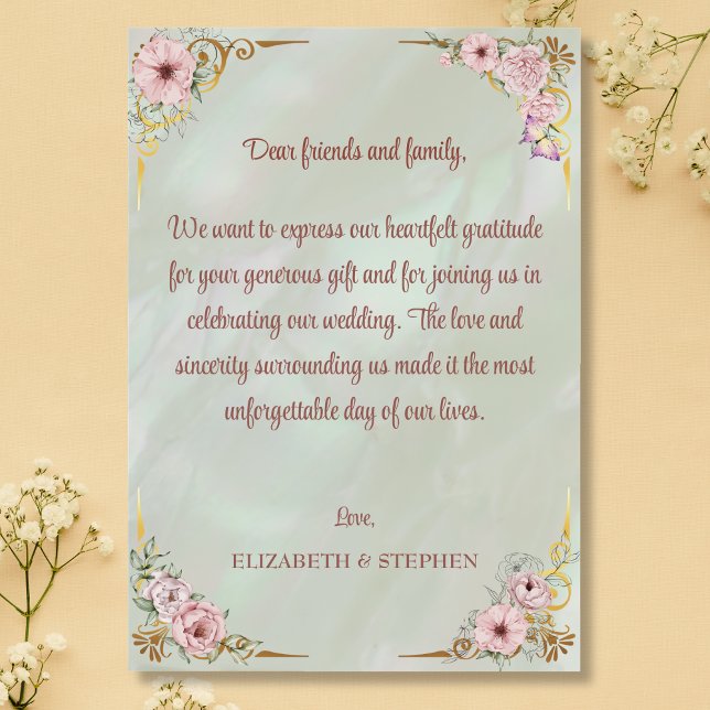 Carte de remerciements vintage Mint Peony (Créateur téléchargé)