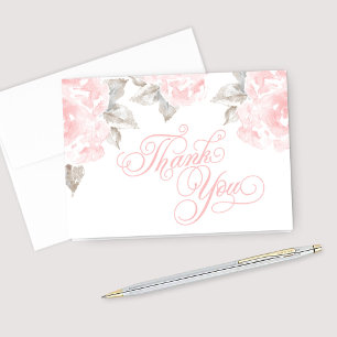 Carte De Remerciements Vintage Pink Watercolor Rose Wedding