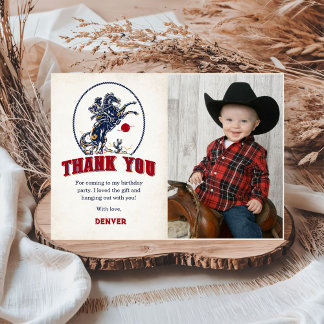 Carte De Remerciements Vintage Red Cowboy Rodeo Anniversaire Photo