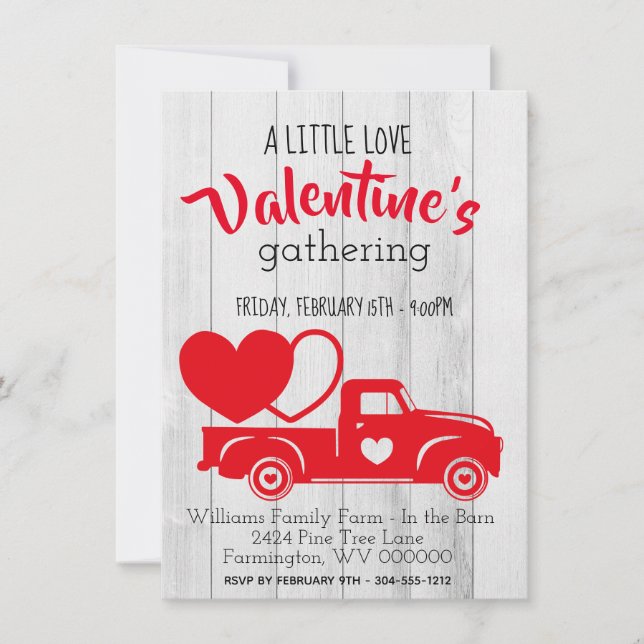 Carte De Remerciements Vintage Red Pick Up Camion Valentine's Day Invitat (Devant)