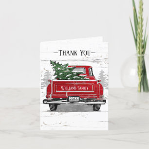 Carte De Remerciements Vintage Red Truck Nom de famille du bois rustique