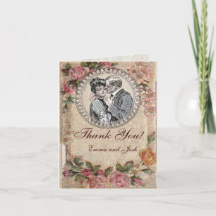 Carte De Remerciements Vintage Romance Couple Antique Rose Mariage
