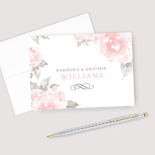 Carte De Remerciements Vintage Rose d'aquarelle rose Mariage