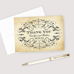 Carte De Remerciements Vintage Rustic Black Flourish Mariage
