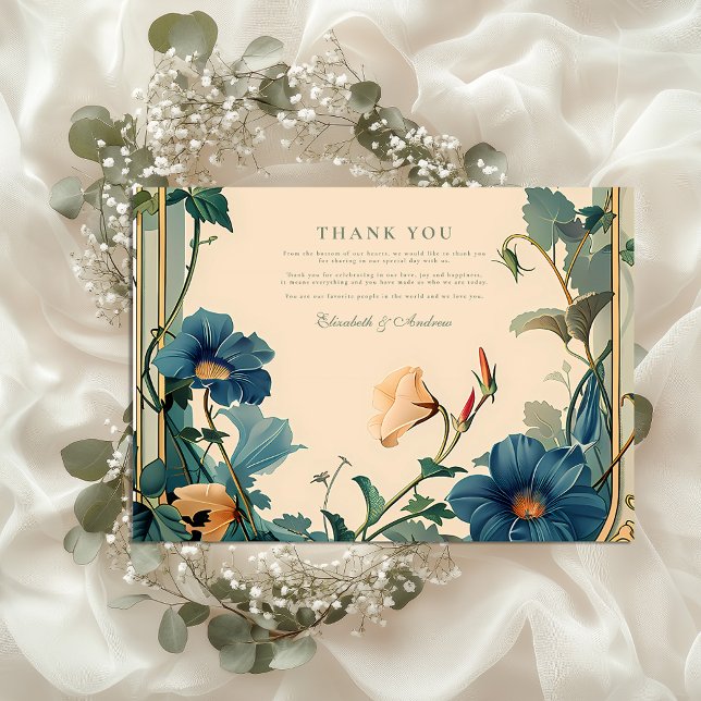 Carte De Remerciements Vintage  Sapphire Bloom Frame Mariage (Créateur téléchargé)