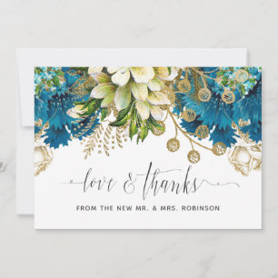 Carte De Remerciements Vintage Turquoise et or Shabby Mariage floral