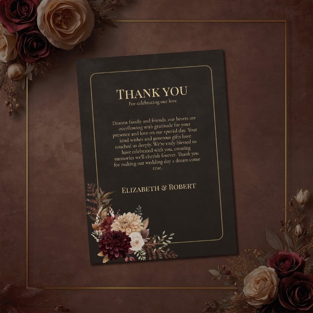 Carte De Remerciements Vintage Witchy Floral Wedding Thank You Card (Vintage Witchy Floral Wedding Thank You Card on a brown vintage wedding table with flowers)