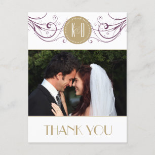 Carte de remerciements violet et taupe Art Déco