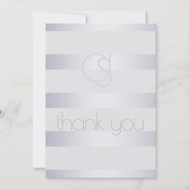 Carte De Remerciements Violet monogramme Silvery Shimmer Stripes (Devant)
