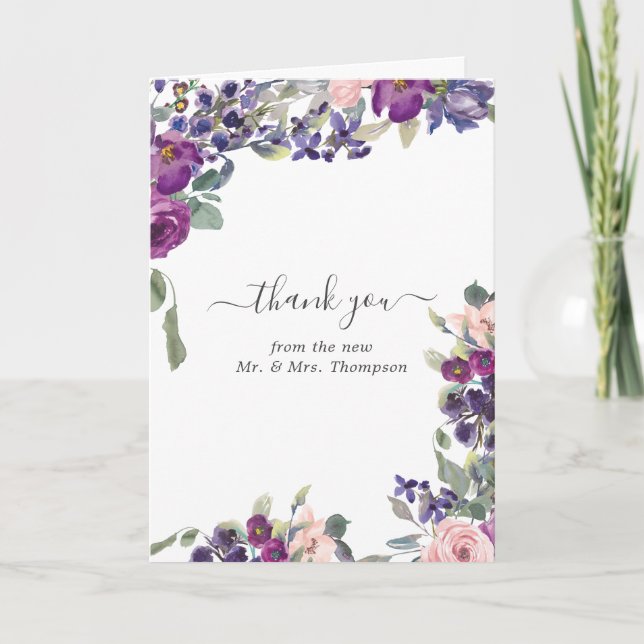Carte De Remerciements Violet, Plum et Blush Floral Mariage Photo (Devant)