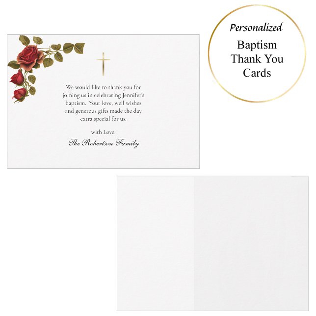 Carte De Remerciements Virgin and Child Red Roses Catholic Baptism (Créateur téléchargé)