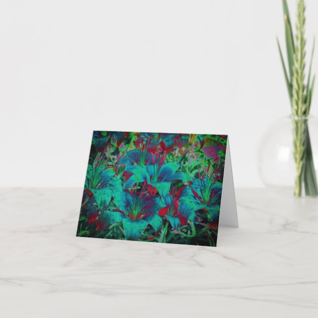 Carte De Remerciements Vivid Blue Lilies Floral Art Note Card (Devant)