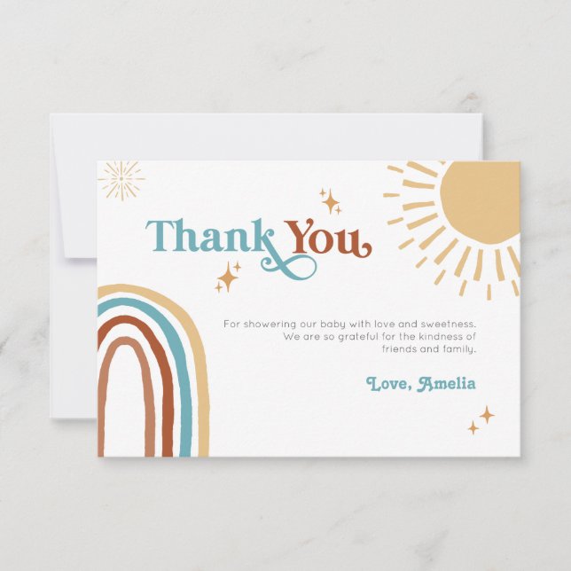 Carte De Remerciements Voici le Baby shower Son Retro Boho Boy (Devant)