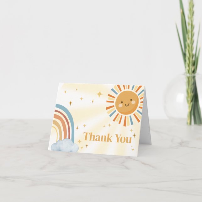 Carte De Remerciements Voici le Baby shower Son Retro Sunshine (Devant)