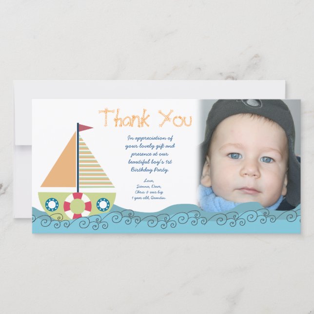 Carte De Remerciements Voile Boys Anniversaire Fête Photocard (Devant)