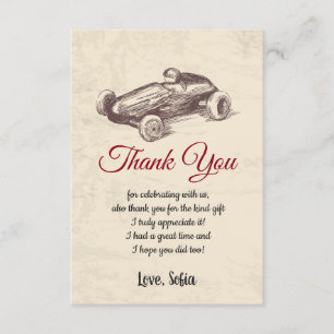Carte De Remerciements voiture de course, anniversaire, baby shower, cart