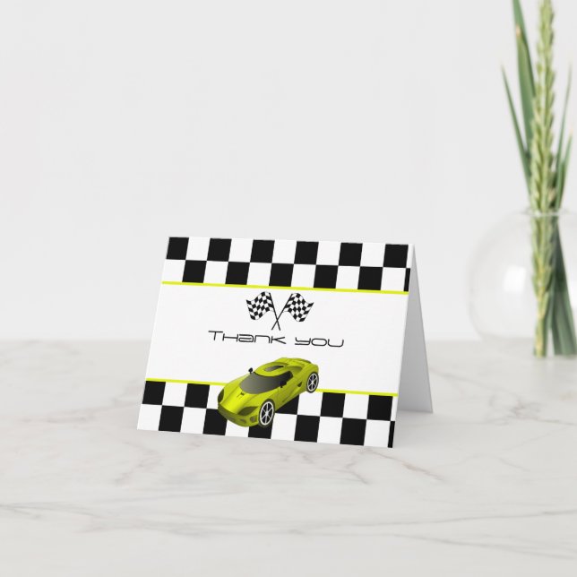 Carte De Remerciements Voiture de course jaune | Anniversaire (Devant)