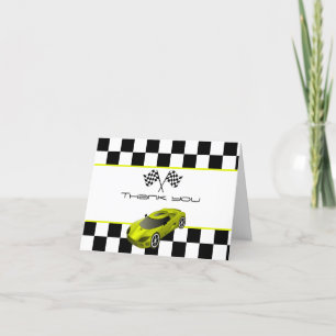 Carte De Remerciements Voiture de course jaune Fête d'anniversaire