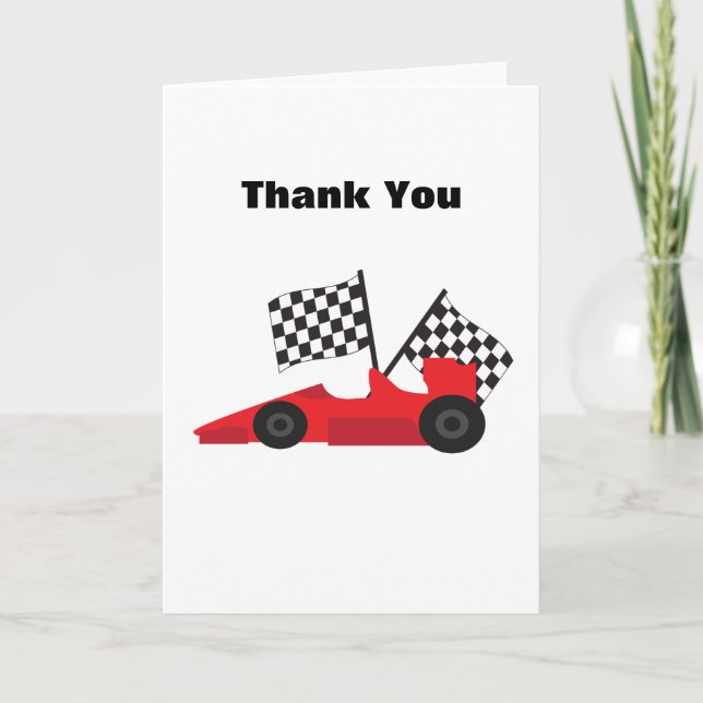 Carte De Remerciements Voiture Red Race avec drapeaux À damiers (Devant)