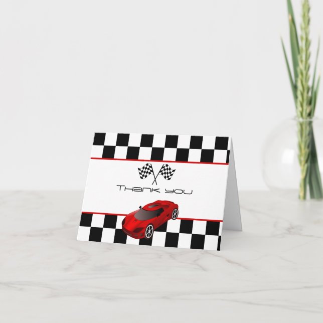 Carte De Remerciements Voiture Red Race | Parti Anniversaire de enfant (Devant)