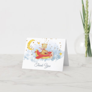 Carte De Remerciements *~* Vol Teddy Bear Red Plane Stars Lune