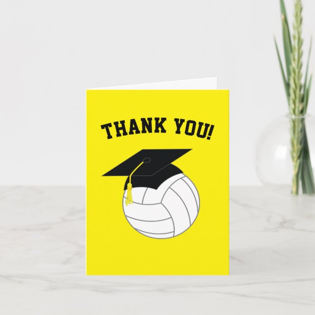 Carte De Remerciements Volleyball Graduation Sports Jaune (Devant)